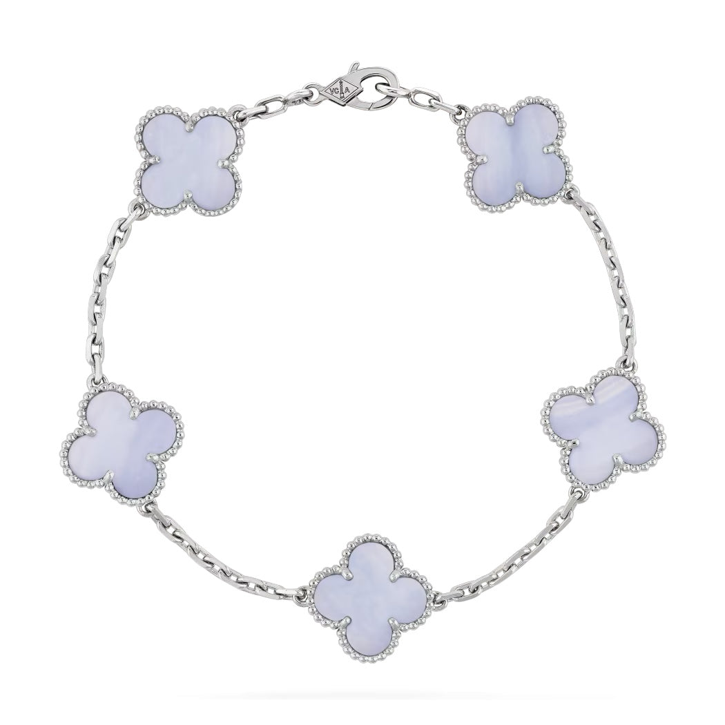 Bracelet Trèfles Calcédoine Argenté