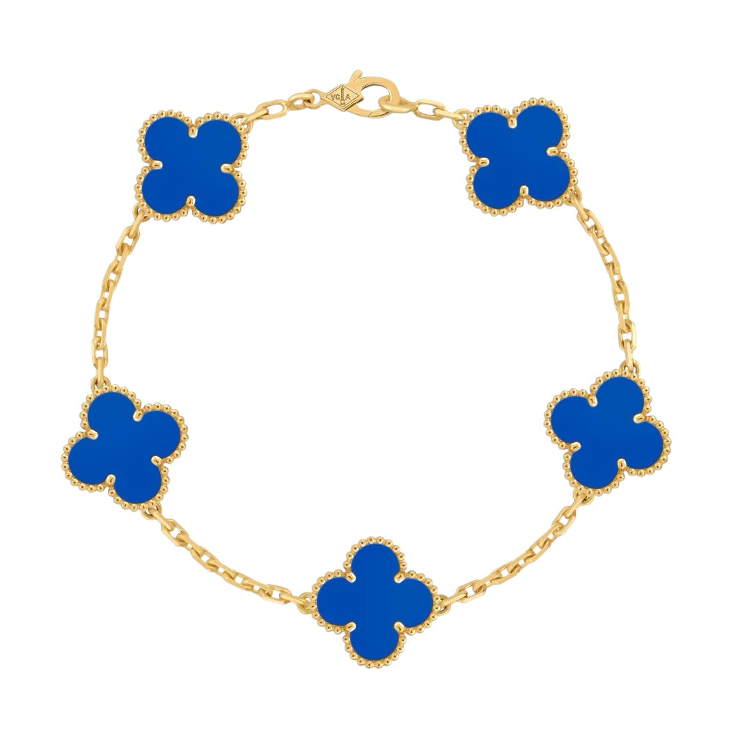 Bracelet Trèfles Bleu Doré